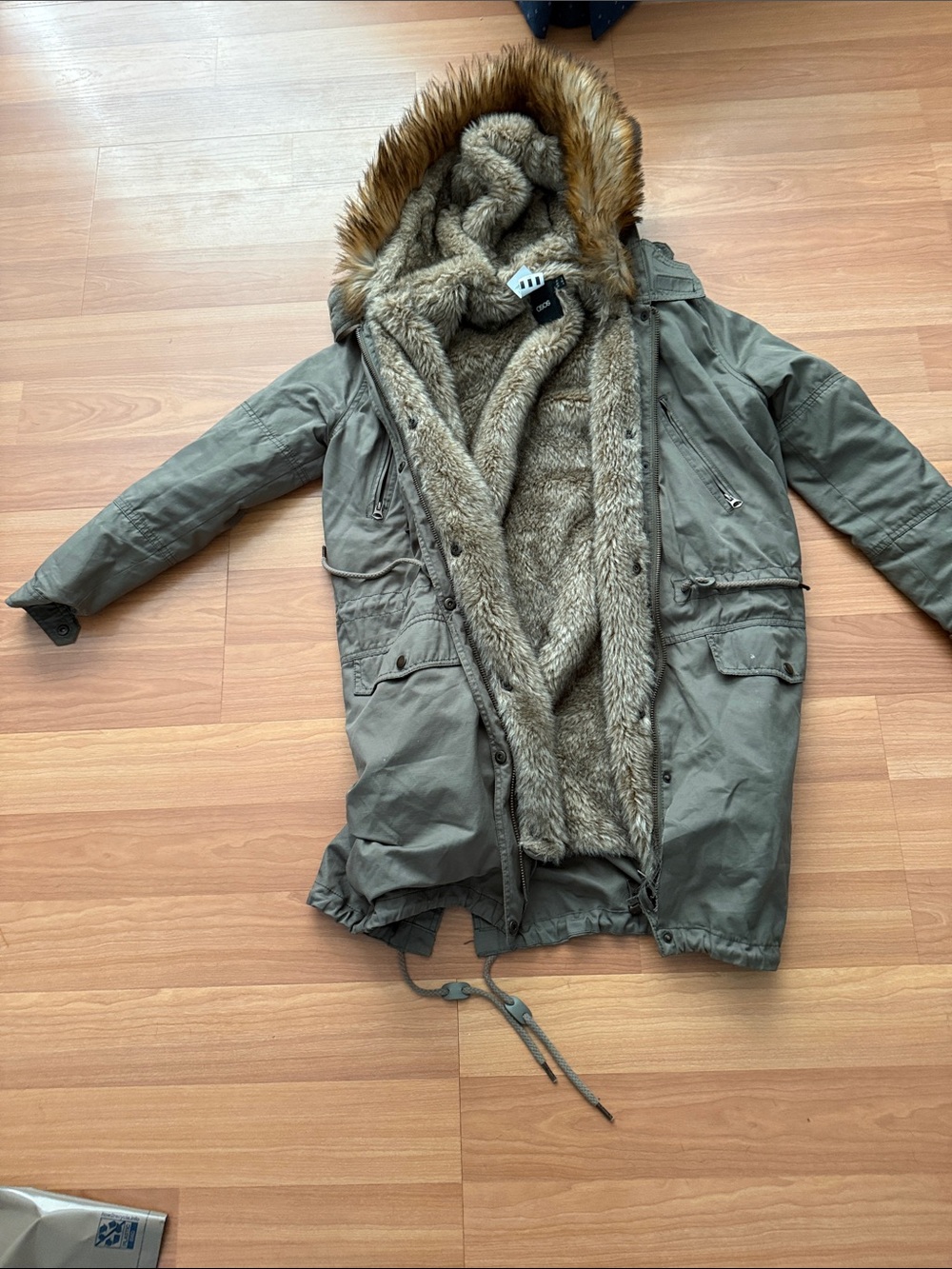 ASOS Olive Green Faux-Fur Lined Utility Parka